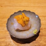 天ぷら たけうち - 朝〆の石垣鯛、天草の赤ウニ