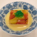 旅亭半水廬 - フルーツのゼリー寄せ、敷いてあるのはカスタードソース