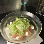 Alternative - ❽桃のコンポート、甘酒のジュレ、ミルクのアイス、山椒のシャーベット。