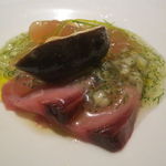 レストラン ラ フィネス - 燻製ハガツオのカルパッチョ、ウイキョウと柚子3