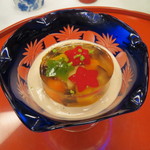 旅亭半水廬 - 箸休、野菜煮凍。あっさりとした煮凍に添えられたのは、コクのある胡桃のソース