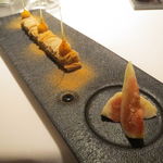 レストラン ラ フィネス - フォアグラのモンブラン風、ヘーゼルナッツのキャラメリゼ2