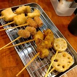 大衆焼き鳥酒場 やきとりさんきゅう - れんこん、豚かつ、チーズ、エリンギ