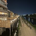 やまぐち - 四条大橋から賀茂川河川敷の床を望む。