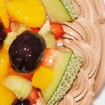 芳林堂 - 「特注・生ﾁｮｺﾚｰﾄﾃﾞｺﾚｰｼｮﾝｹｰｷ(果物大盛)5号」右側を撮影です（2013/10/6UP)