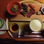 Hikage Onsen - 前菜･冷茶碗蒸し･嶽きみ冷製スープ･梅酒ワイン