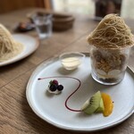 kasamarron cafe - モンブランパフェ、ドリンクセット(1500円)