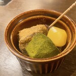 あんばい - わらび餅（抹茶ときな粉）と栗の甘露煮