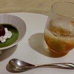 二人静 - ＜水菓子＞抹茶ムース、追加した梅酒ソーダ割り