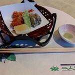 二人静 - ＜揚物＞海老熨斗鳥賊揚げ、茄子挟み揚げ