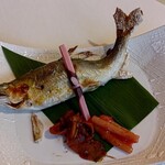 二人静 - ＜焼肴＞鮎塩焼、焼生姜、梅山牛蒡