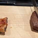 肉割烹 五平 - ウナギとトモサンカク(トモサンカクをカットしているところ)