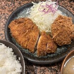 とんかつ にいむら - Ｆのランチ。ロースかつとメンチ。