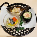 和食屋 こう太 - 先付け 炙り明太子 自家製シーチキン 秋刀魚のマリネ