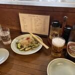 217183598 - 瓶ビール、クラゲの酢の物、三ツ矢サイダー