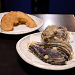 手打ちうどん　 いしづか - 天ぷら 野菜三点盛り＠税込660円：南瓜、那須、新潟県産 八色椎茸