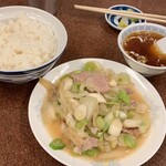 三ちゃん食堂 - ネギ肉イタメ¥700 ライス¥200