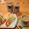 Komedako Hiten - 昼コメプレート(ハムサンド)、カフェオレ(HOT)、カフェオレ(ICE)×２