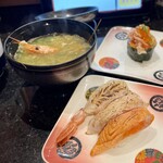 Kanazawa Maimon Sushi - 『甘えびの頭と生海苔汁』『海鮮宝箱軍艦』
                        『あぶり三昧(あぶり赤えび、あぶりはまち、あぶりサーモン)』