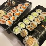 寿司の丸将 - 左から、かんぴょうワサビ・いくら・山ごぼう・かっぱ巻き・トロタク・穴玉きゅうり