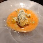 yokoyama - 秋鱧と毛蟹のアイスクリーム 発酵トマトと発酵バターのガスパチョ  カボチャのオイルのパウダー　ほうずきトマト