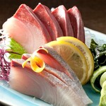 Sashimi of live amberjack