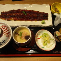 炭焼 うな富士 有楽町店 - 長焼き定食（長焼き、茶椀蒸し、うざく、漬物、米飯、吸物）