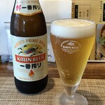 Tantamen kinjou - 瓶ビール(550円)。居酒屋並(以上)のグラスがイイね。