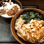 峠の蕎麦 - ドテ煮丼セット、ゲソ天トッピング