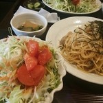 ひやけ - 和風明太スパ鶏唐揚げ添え♪大盛プラス野菜ダブル♪