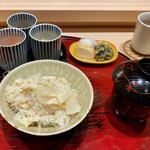末冨 - 筍ご飯 ちりめん山椒 牛しぐれ煮 明太子 香の物 味噌汁