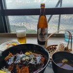 展望レストラン ル・ポン・ドゥ・シェル - 瓶ビール、味噌カツ丼　鮎菓子つき！