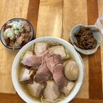Yuno Dai Shokudou - 肉そば 塩 大 味玉トッピング チャーシュー丼 メンマ