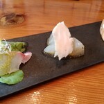 街角グラス - 鯛のカルパッチョ、アルファ大事　冬瓜と鳥ハム　カナッペのリエｯﾄはゆず胡椒風味