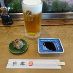 鮨 笹元 - 恵比寿生麦酒と付け出し