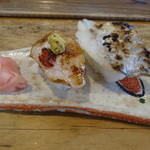 鮨 笹元 - 名物炙り寿し（金目鯛と黒むつ）