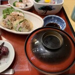 Oshokujidokoro Takafuku - 蒸し鶏の生春巻・漬物・みそ汁
