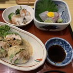 お食事処 孝ふく - はも湯引と胡瓜の梅ドレッシング・鯛の造り・蒸し鶏の生春巻