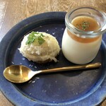 Мир cafe - とうもろこしのムース　じゃがいもと枝豆と柚子胡椒が入ったブルスケッタ