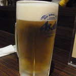 そら豆 - やはり最初は生ビール（５００円）。この後グラスの赤ワイン（７００円）にしました