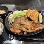 多良々 - アジフライと豚肩ロースの生姜焼き定食