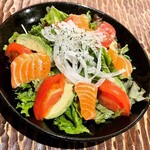 Salmon and avocado with Setouchi lemon and salt dressing salad