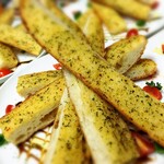 Crispy, chewy, garlic toast