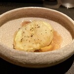 エクアトゥール - 茄子のフリット 雲丹とフカヒレのソース