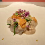 エクアトゥール - かわはぎのカルパッチョ 肝と雲丹のソース