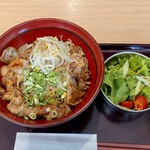 焼肉丼 炙り一番 - 炙り豚丼 中と5種の野菜のチョレギサラダ