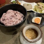 Kiori - 雑穀ご飯とトロロ、お新香と蕎麦がきを含めた3種のおばんざい付き