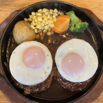 hamba-gusute-kisemmonnomise - デミたまハンバーグステーキ ダブル 目玉焼き追加