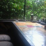 アトリエてらた - カウンター席。窓から見える森林がいいし、テーブルの模様がまたアート