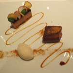 オーグードゥジュール ヌーヴェルエール - フォアグラの皿です。レモンの香る洋梨のソルベが良い口直しになりました。